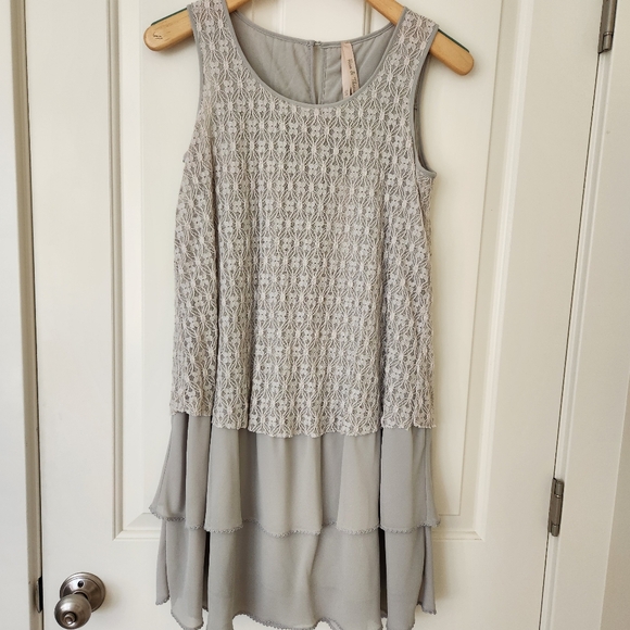 Lace Dress Sleeveless Gray Boho Cottagecore Prairie Pretty Summer Lagenlook - Picture 3 of 13